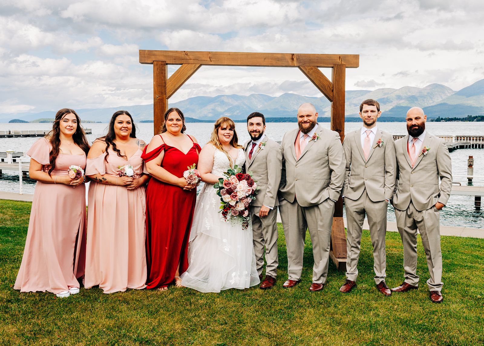 Kwataqnuk Resort wedding bridal party photo, Polson, MT