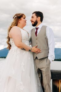 Portrait of bride and groom at Flathead Lake wedding