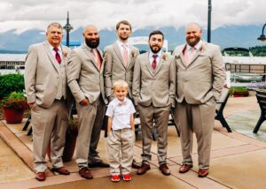 Outdoor photo groom with groomsmen and ring bearer at Kwataqnuk Resort