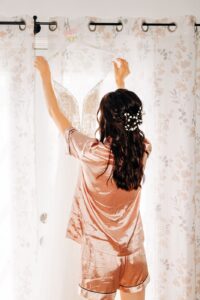 Bride getting dressed in bridal suite at Flathead Lake Forevers in Big Arm, MT