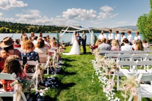 Outdoor wedding ceremony at Flathead Lake Forevers in Big Arm, MT